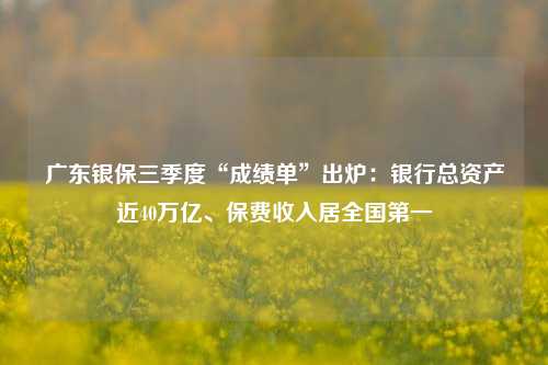 广东银保三季度“成绩单”出炉：银行总资产近40万亿、保费收入居全国第一