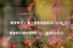 保变电气 ：第三季度报告显示，公司营业收入同比增长69.78%，达到13.11亿元