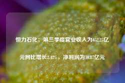 恒力石化：第三季度营业收入为652.25亿元同比增长2.42%，净利润为10.87亿元